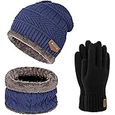 Warm Winter Beanie Hat & Scarf Gloves Set Stylish Knit Skull Cap for Men Women (One Size, 06 Blue)
