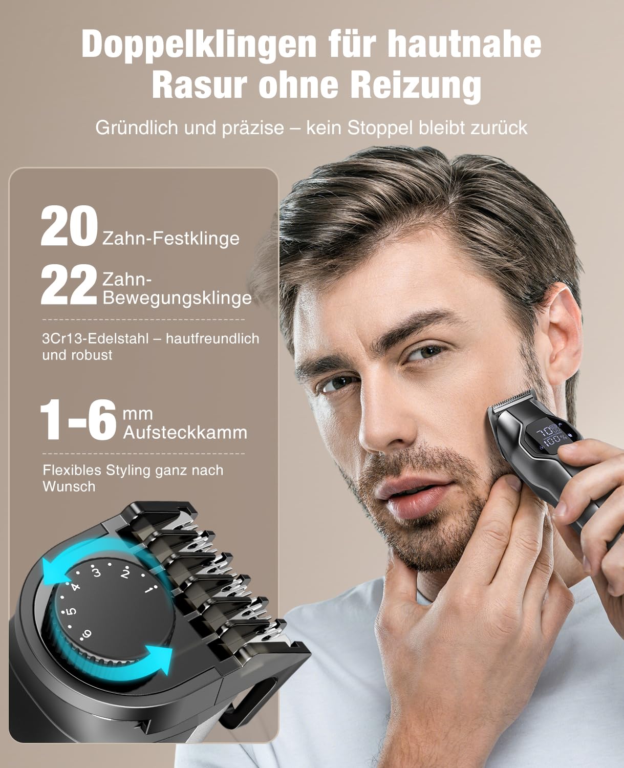 12-in-1 Barttrimmer Herren, Haarschneider, Körperrasierer, Nasenhaarschneider, kensen Bartschneider Herren IPX7 Wasserdicht Bartrasierer 210Min LED-Anzeige USB-C Ganzkörper-Haarpflege 6000/7000RPM 5