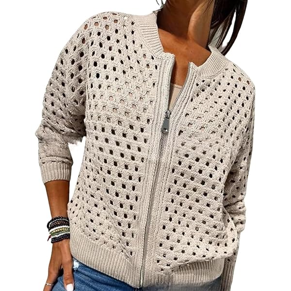Crochet Zip Up Cardigan 【M】 Womens Zip Up Crochet Cardigan Sweater, Women's Casual