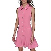 Karl Lagerfeld Womens Sleeveless Collared Gold Button Front A-line Mini Dress