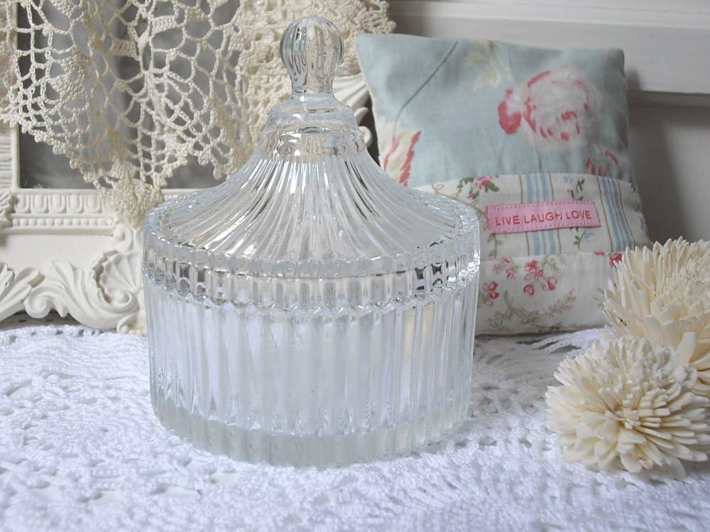 Small Ribbed Glass Trinket Jar Amazon.co.uk Kitchen & Home
