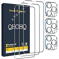 QHOHQ 3 Pack Screen Protector for iPhone 13 Pro Max 6.7" with 3 Packs Camera Lens Protector, HD Full Screen Tempered…