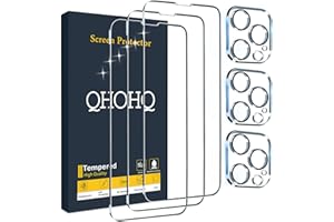 QHOHQ 3 Pack Screen Protector for iPhone 13 Pro Max 6.7" with 3 Pack Tempered Glass Camera Lens Protector, Ultra HD, 9H Hardness, Scratch Resistant, Easy Install - Case Friendly
