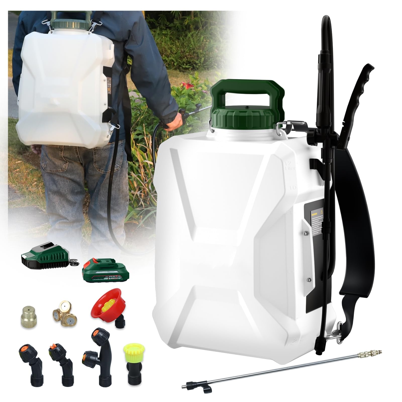 Photo 1 of 3Gallon Lawn Garden Sprayer Compatible with Makita 18V Battery, Backpack Pump Sprayer w/ 2.0Ah Battery, Translucent Water Tank, Adjustable Pressure, for Spraying Plants, Watering, Weeds, Cleaning