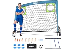 Hazacl Kids Soccer Goal for Backyard, 9x5 FT Portable Soccer Net Pop Up Training Equipment with Ball, Agility Ladder, Cones, Target & Carry Bag for Toddler Youth Adult Outdoor Sports Games Practice
