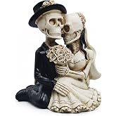 Skeleton Couple Figurine Gothic Wedding Decor Spooky Halloween Table Statue | 4 x 3.5 x 2.8 in Resin Piece for Goth Wedding Decor, Home Decor and Halloween Wedding Displays