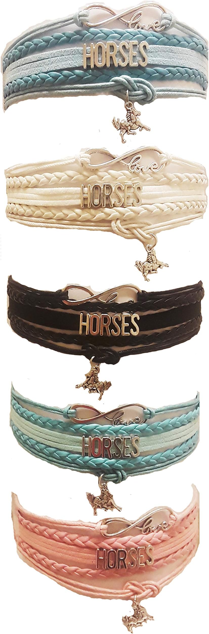GeauxDat Collectibles Horse Gifts for Girls- 5 Horses Bracelets for Girls Women Men Horses Gift Bracelet Charms