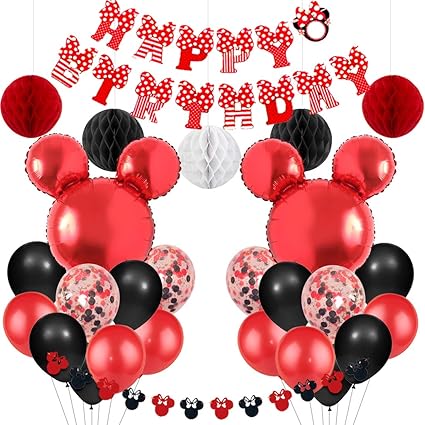 Jollyboom Mickey Anniversaire Minnie Decoration Anniversaire Rouge Et Noir Ballons De Guirlande Minnie Joyeux Anniversaire Banniere Pour Anniversaire Baby Shower Amazon Fr Jeux Et Jouets