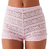 Women's Floral Lace Shorts Elastic Waist Bodycon Fit Semi See Through Booty Shorts for Under Dress