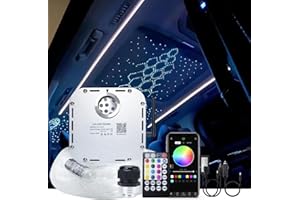 AKEPO 32W RGBW Twinkle APP Fiber Optic Lights Kit Music Activated Star Ceiling Sky Light, with 800pcs of 16.4ft/5m Mixed Dia. (0.75+1+1.5mm) Optical Fiber Cable and Crystals for Car & Media Room Decor