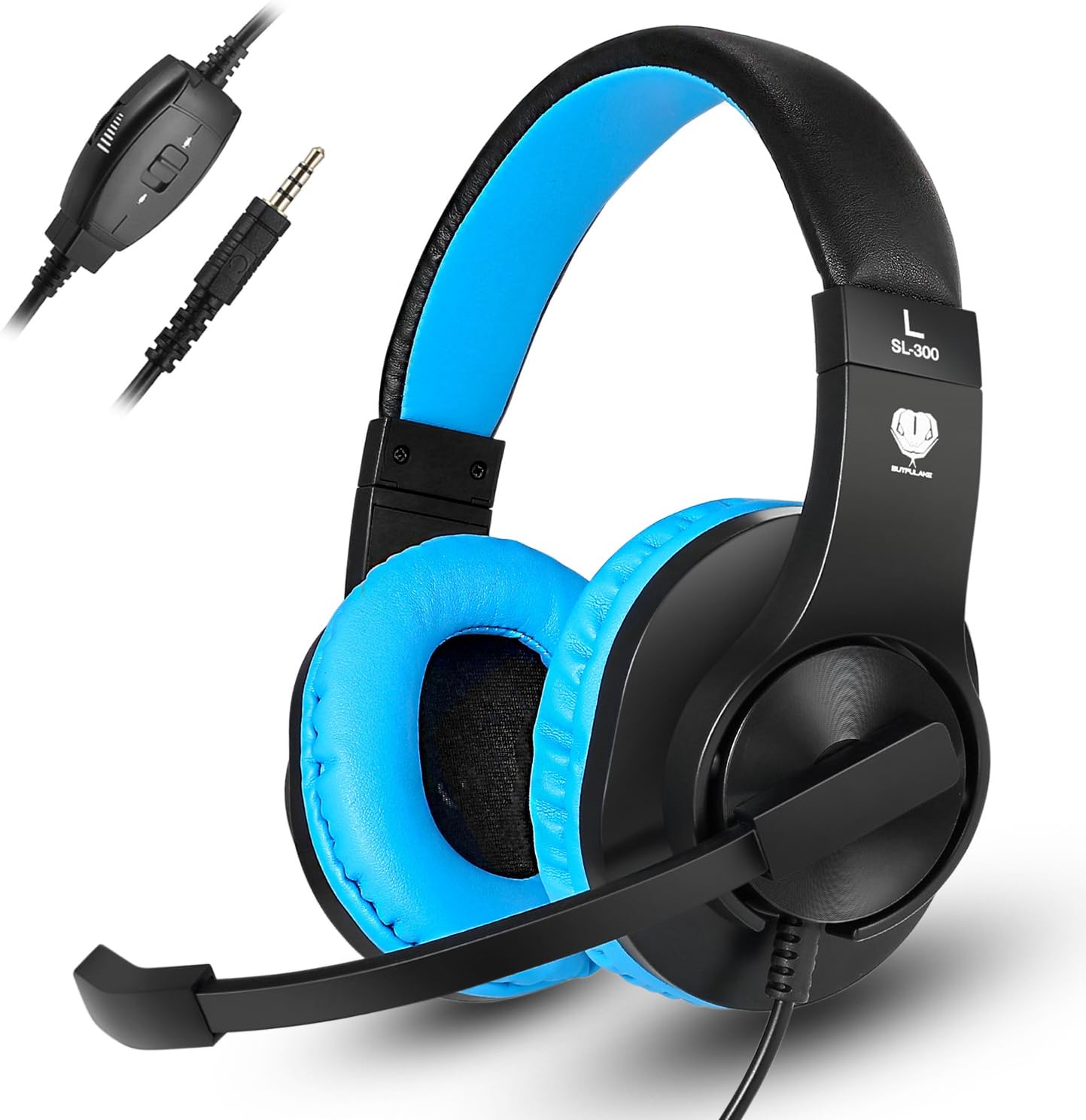Gaming Headset, Kearui 3.5mm Wired Stereo Sound Over Ear [ One Key Mute ] Headphones with Noise Isolation Mic for Laptop/Tablet/Mobile Phones/PS4/Xbox one (Black & Blue)