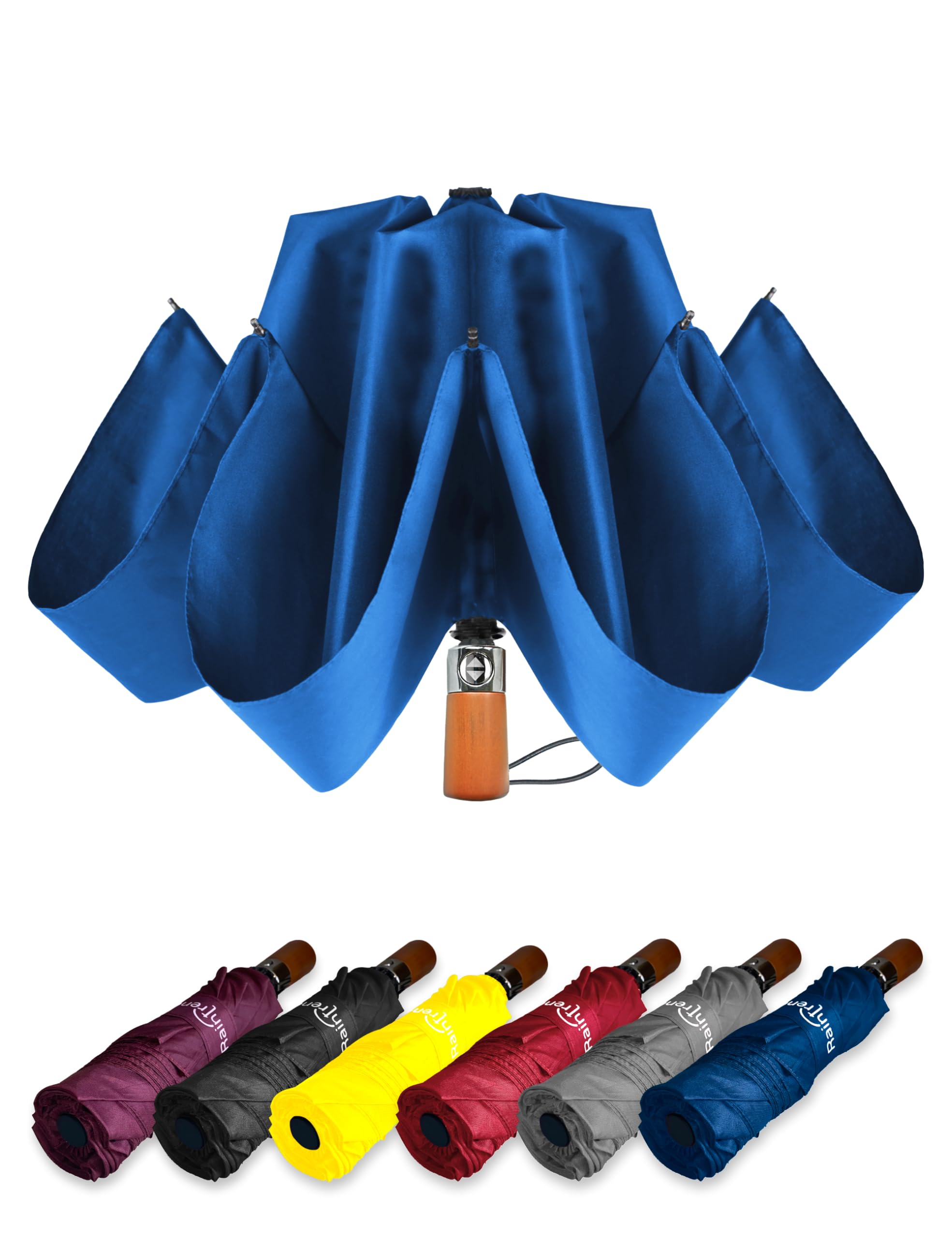 Inverted Umbrella Windproof Automatic Lightweight - Large Canopy with Compact Folding Umbrellas for Rain, Travel Auto Open and Close, Strong Reverse Umbrella, Blue