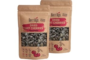Berrilys Dried Cherries, 2 Packs x 16 oz, Unsweetened, Tart Cherry, Pitted, Non-GMO, Vegan, Kosher, Unsulfured, Sour, No Added Sugar, No Added Oil