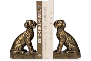 MXARLTR Decorative Bookends for Shelves, Dog Book Ends for Heavy Books, Labrador Retriever Statues Bookends for Heavy Books with Anti-Slip Base Book Holders for Home Office Decor (Gold)