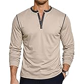 DEEX Men's Henley Shirts Casual Long Sleeve Thermal Shirt for Men Slim Fit Basic Button Tee with Pocket