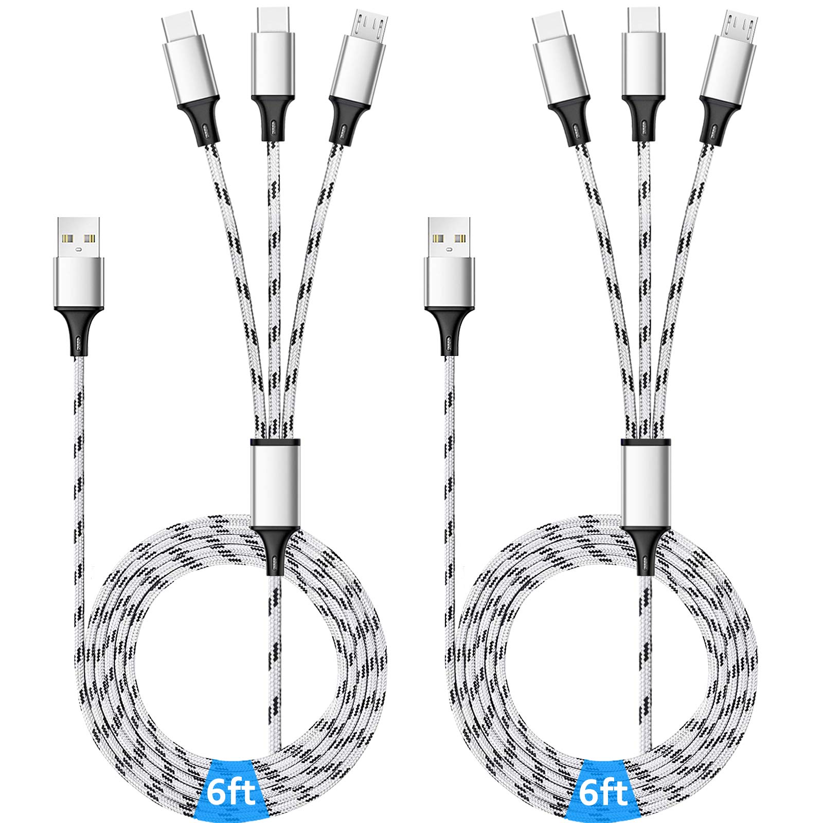 Photo 1 of Multi Charger Cable, 6ft 2Pack Braided Multiple USB Cable Universal 3 in 1 Charging Cord with Dual Type C, Micro USB Port Connectors for Cell Phones, Android Devices and More