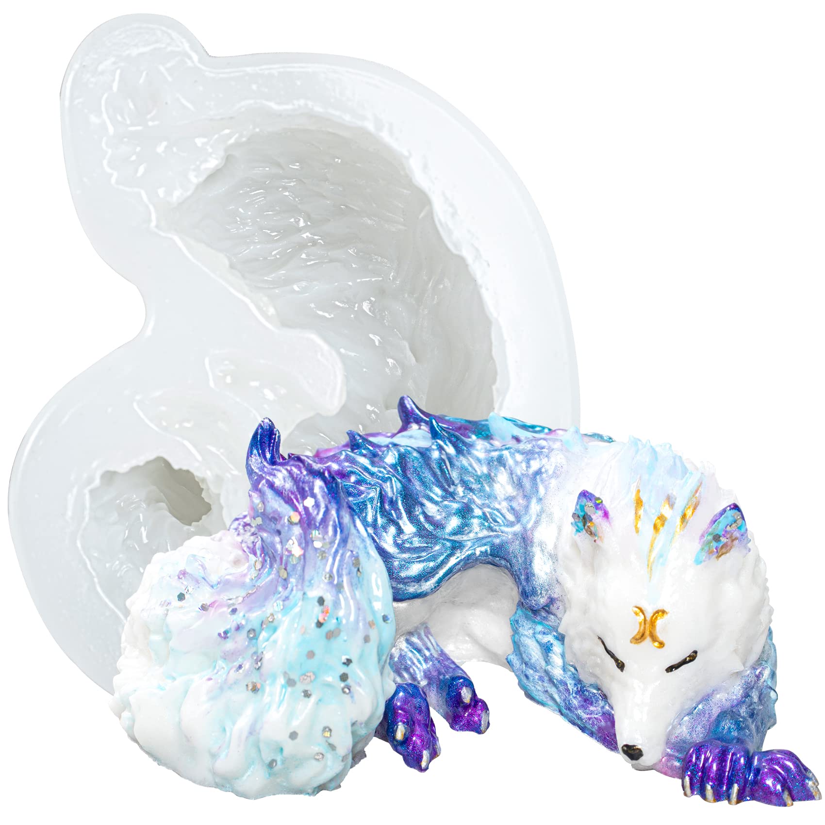 Musykrafties Sleeping Wolf Silicone Mould for Epoxy Resin Casting, Jewellery Making, Fairy Garden, Fondant Cake Decoration, Polymer Clay Craft, Candy Melt Sugarcraft, Concrete Cement Paperweight