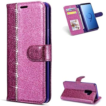 Zcxg Kompatibel Mit Samsung Galaxy S9 Plus Hulle Glitzer Lila Handyhulle Leder Magnet Flip Cover Schwarz Silikon Hulle Innere Tasche Dunn Mit Kartenfach Brieftasche Madchen Klappbar Case Adapter Fur Autositze Autositze