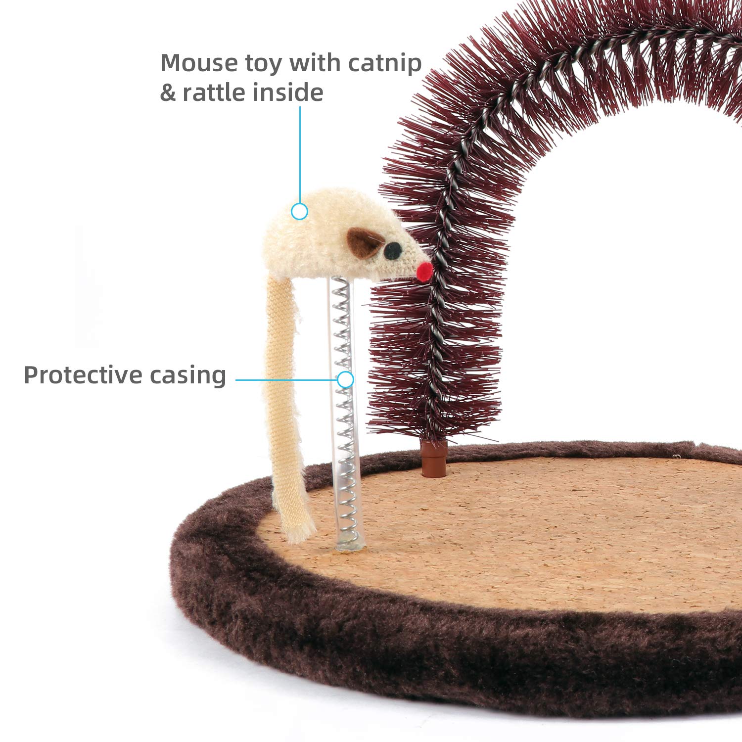 Happi N Pets Premium Cat Arch Self Groomer Cat Massager, Cat Hair Brush For Grooming With Sturdy Cat Scratching Pad And Catnip Interactive Kitten Mouse Toy, Durable Brusher, Exerciser & Scratcher: Beauty