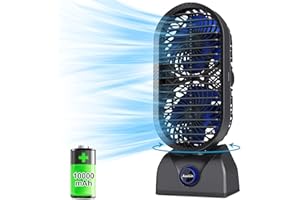 AaoLin Desk Tower Fan, 10000mAh Rechargeable Oscillating, Max Last 30Hrs, 11'' Portable Table Fan, 120° Oscillation for Powerful Circulation, Stepless Speed, Quiet for Home Bedroom Office Outdoor