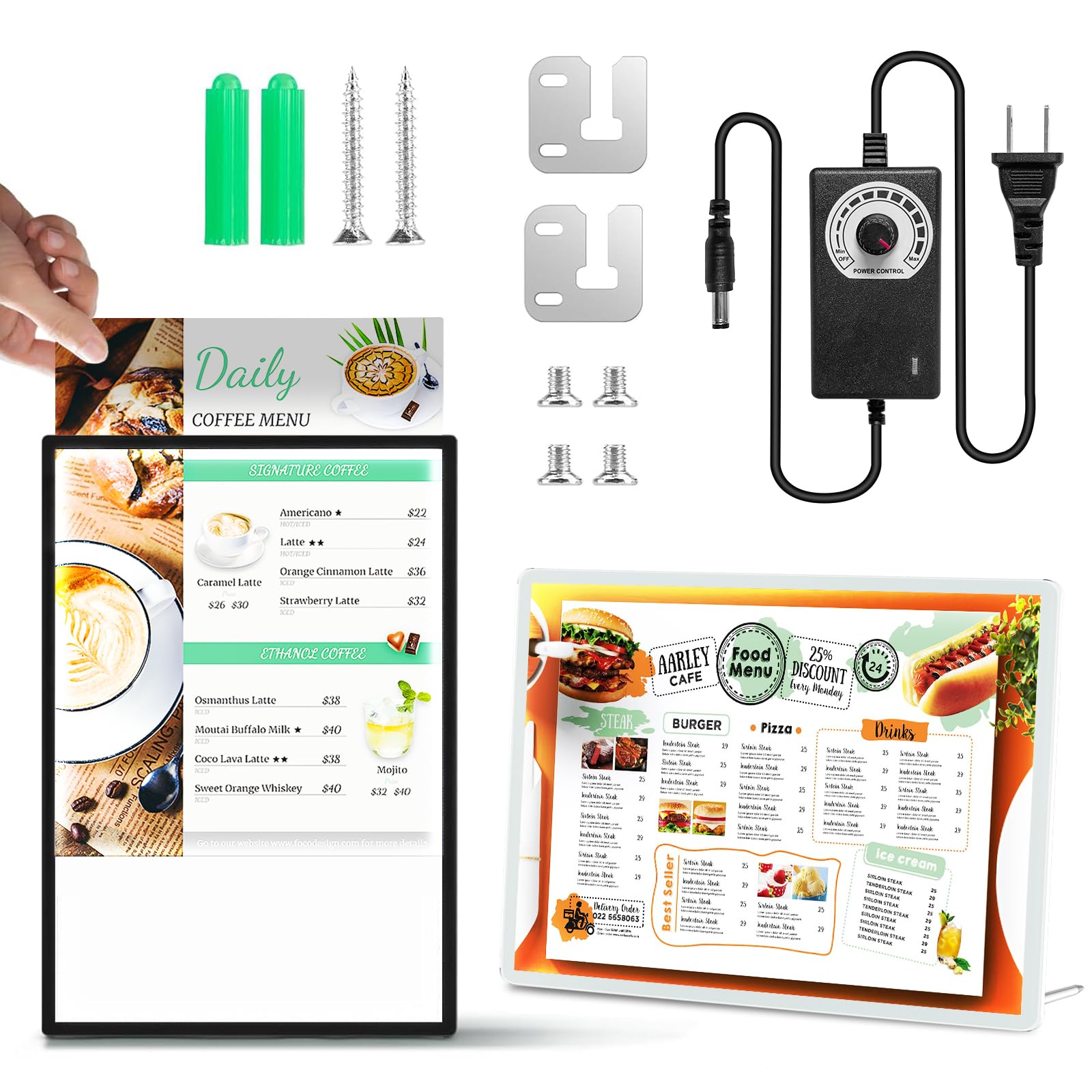 Photo 1 of PUEGA 8.5x11 Tabletop LED Sign Holder Light Up Menu Board Backlit Poster Advertising Display Light Box for Restaurant, Bar, Hotel, Events, Store, Office, Wedding