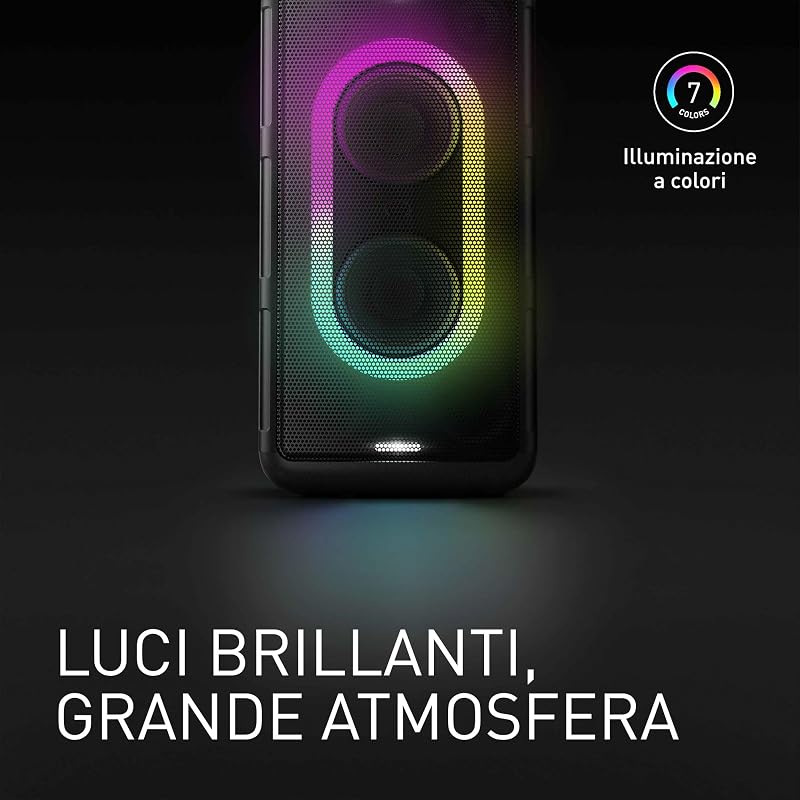 SC-BMAX10E-K Altoparlante Portatile per Feste con Bluetooth, Luci Integrate, 150W, USB, Ingresso Ottico per TV, Ingressi Chitarra e Microfono per Karaoke, Nero
