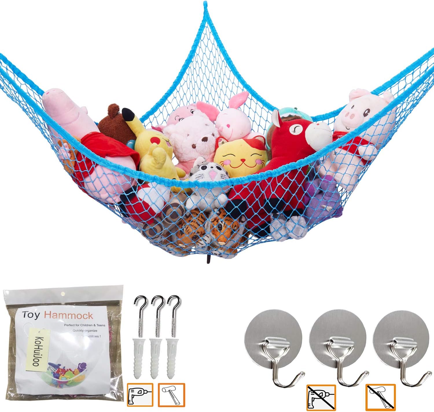 Stuffed Animal Hammock, Jumbo Toy Storage Hammock Net KoHuiJoo 70" Wall Sling Corner