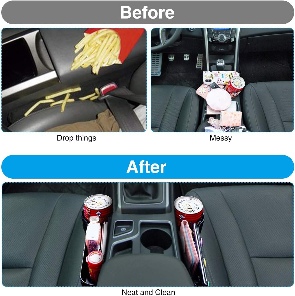 CAMTOA Car Seat Gap Filler,Multifunctional Car Seat Organizer with Cup Holder PU Leather Seat Console Side Pocket Storage Box for Cellphones, Keys, Cards, Wallets, Sunglasses(Driver Side): Automotive
