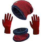 HINDAWI Winter Hat Scarf Gloves Slouchy Beanie Snow Knit Skull Cap Touch Screen Mittens Circle Scarves for Women Men