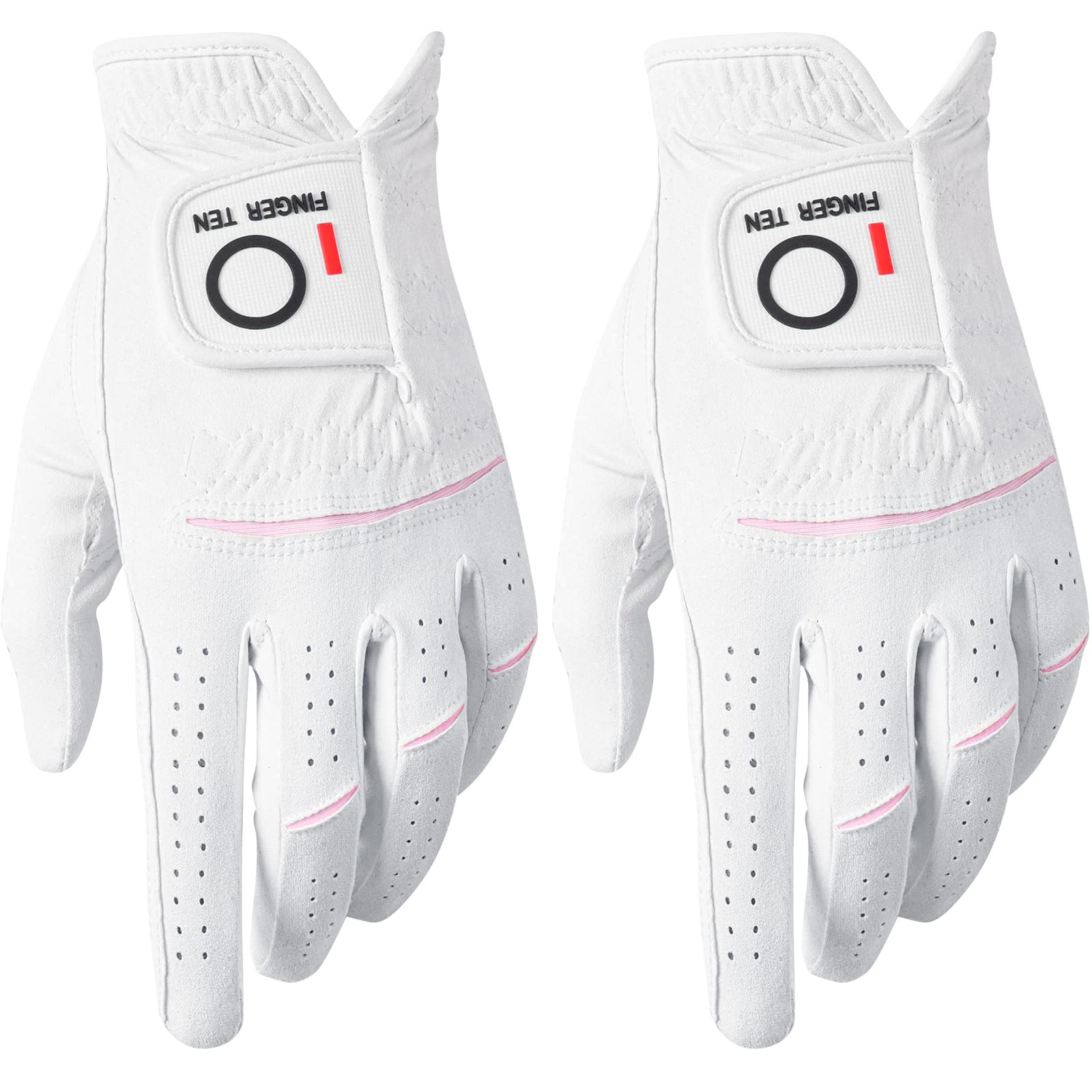 FINGER TEN Golf Gloves Ladies Right Hand All Weather Soft Rain Grip in Pair or 2 Pack, Women Golf Glove Flexible Wear Resistance for Perfect Swing (White,XS(Worn on Left Hand)) — image 1