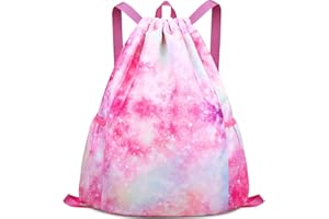Luchike Drawstring Backpack for Kids - Girls Dance Bag,Sport Gym Beach Swim Travel Daypack With Two Water Bottle Holder