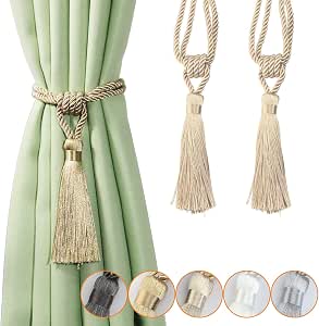 Fenghuangwu Curtain Tiebacks - Gold Twisted Rope Tassel Holdbacks For Drapery (17.7" Long, Polyester)