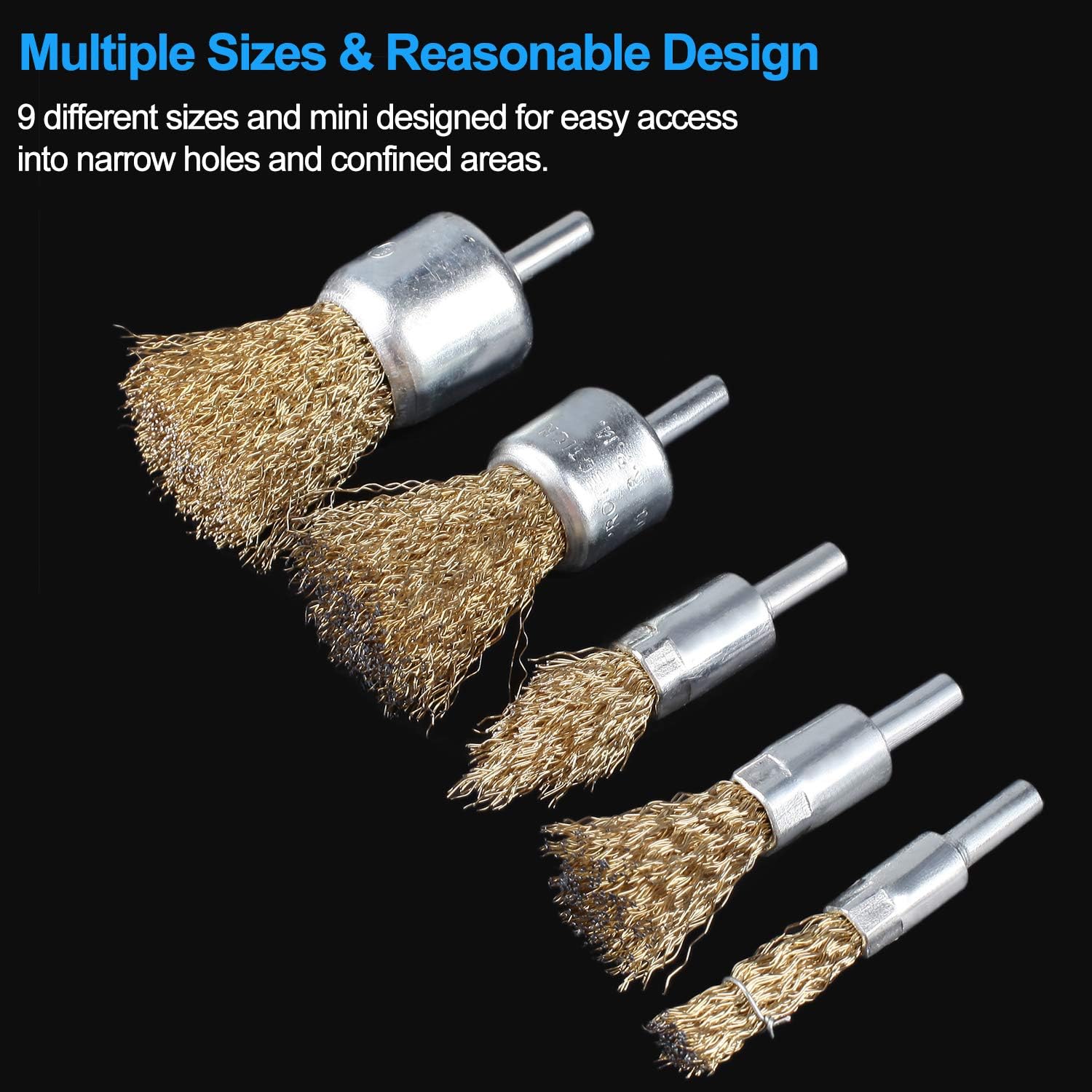 Wire Brush for Drill 10pcs Brass Coated Wire Wheel for Drill Multi Sizes Rotary Wire Brush Drill Attachment for Cleaning Rust,Removing Paint - Image 5