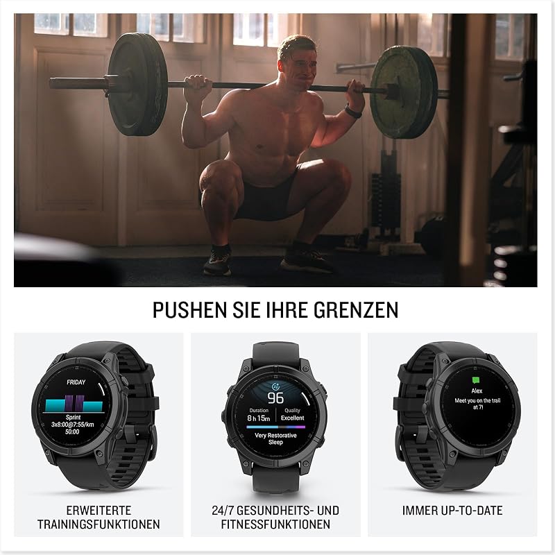 Fenix E, 47 mm, GPS-Multisport-Smartwatch, Schwarz/Schiefergrau