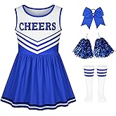 LiuSuper Cheerleader Costume for Girls, Bow&Poms&Socks, Halloween Kids Cheerleading Outfit High School Cheer Leader Dress Up