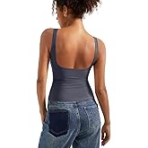 SUUKSESS Women Padded Open Back Boat Neck Tank Tops Double Lined Basic Shirts