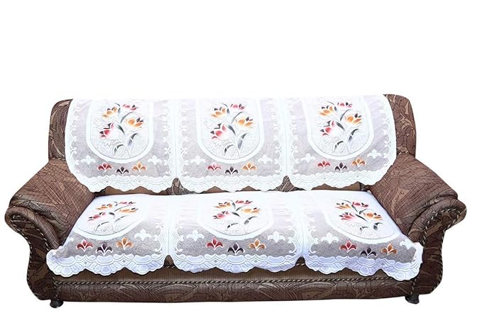 Unique Productions 3 Seater Multi Flower Net Fabric Sofa Cover Set (2 Piece)