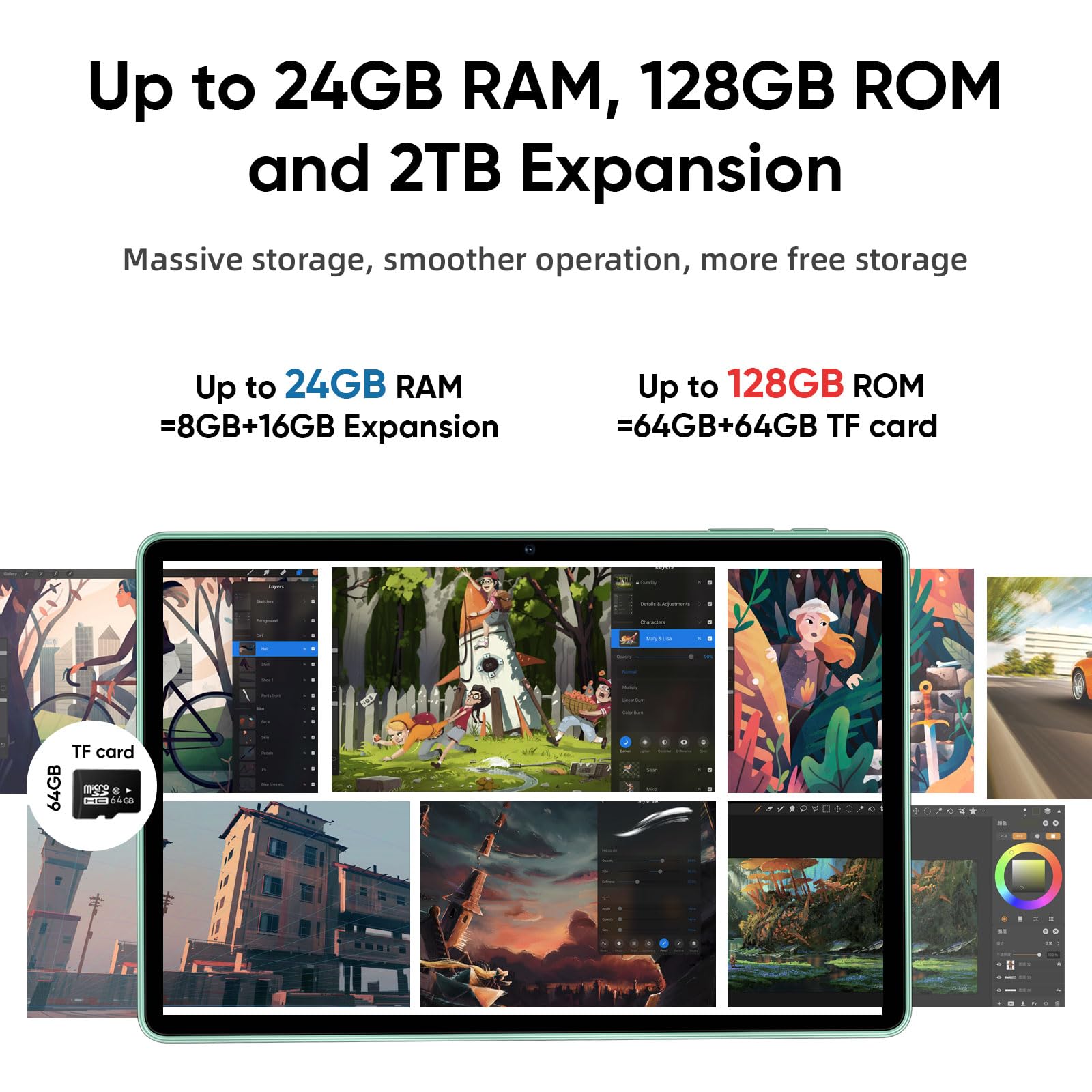 Android 15 Tablet 10.1 inch Tablet, 24GB RAM 128GB ROM 2TB Expand, Octa-core Processor, 2 Years Protection, 1280x800 HD IPS Touchscreen, GPS, WiFi 6, BT5.0, Dual Camera, 6000mAh Battery