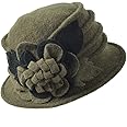 Vintage Women Floral Wool Dress Cloche Winter Hat 1920s