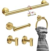 AttoShow 5PCS Brushed Gold Bathroom Accessories Set, Bathroom Hardware Set, Splicing 24 Inch Stainless Steel Bath Towel Bar Set, Gold Bathroom Accessories Wall Mounted