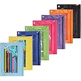 Zippered Binder Fabric Pencil Pouch 3 Rings with Clear Window for School Classroom Organizers 8 Pack (Multicolor)