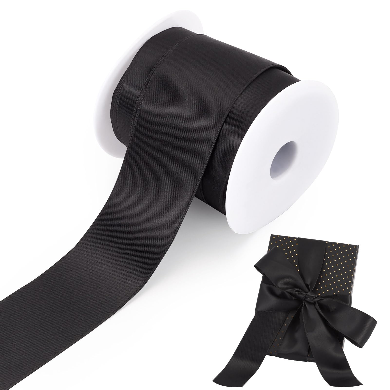 Crafans 10 Yards Black Double Side Satin Ribbons 38MM Wide Solid Colour Satin Ribbons Fabric Ribbon for Gift Wrapping Sewing Project Wedding Decor, Black