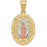 10k Two Tone Gold Oval Filigree Pendant with Tri Color Image of Our Lady of Guadalupe, Catholic Medallion Necklace for Women, Religious Symbol of Faith and Devotion, Hispanic Spiritual Jewelry