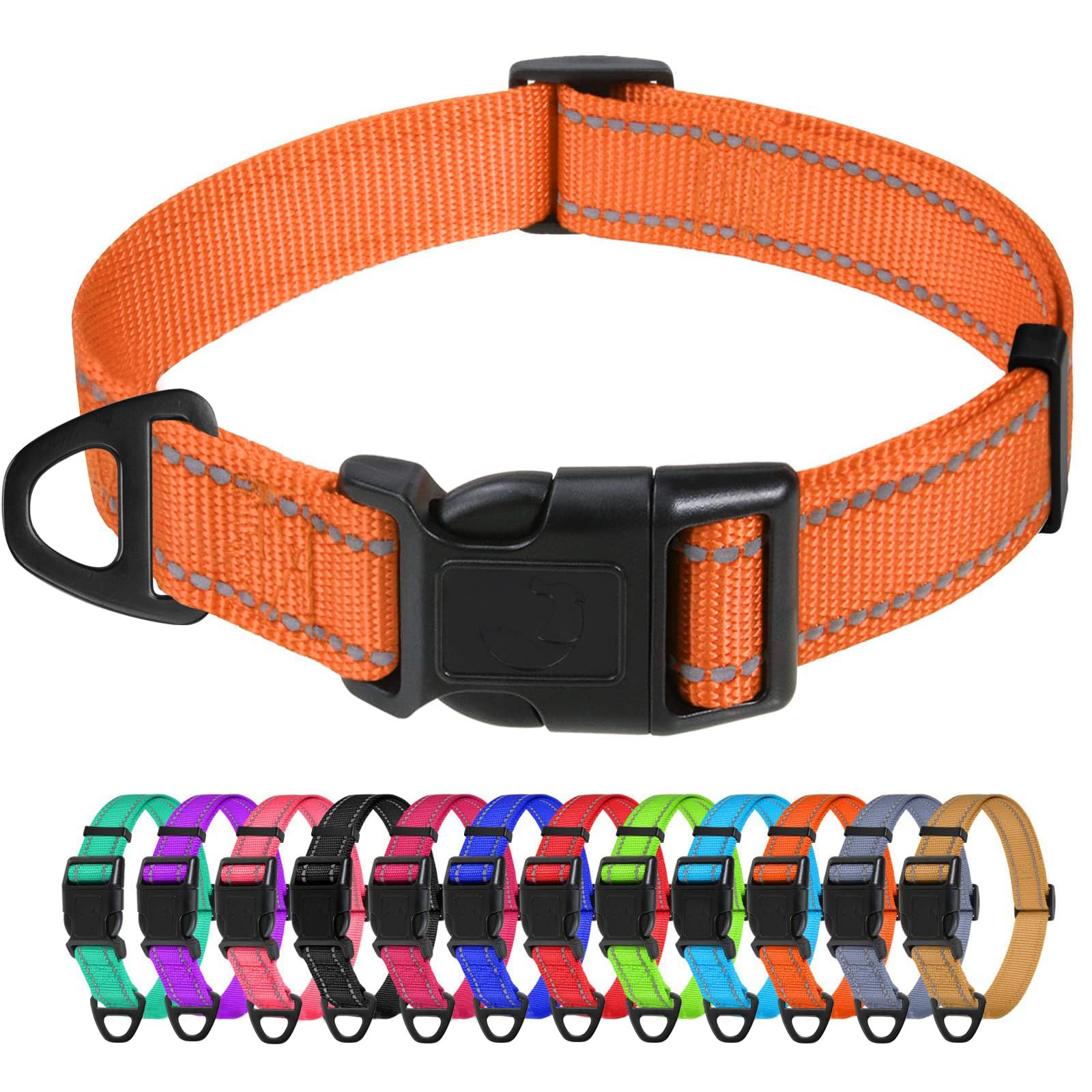 TagMe Reflective Nylon Dog Collars, Adjustable Classic Pet Collar with Quick Release Buckle for Small Dogs, Orange, 2.0 cm Width