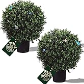 24" H x 17" W Artificial Boxwood Topiary Ball – Realistic UV-Resistant Artificial Shrub with Weighted Pot, Set of 2 – Indoor/Outdoor Year-Round Green Décor for Porch, Garden, Patio