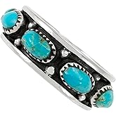 Turquoise Band Ring Sterling Silver 925 Genuine Gemstones Size 6 to 11