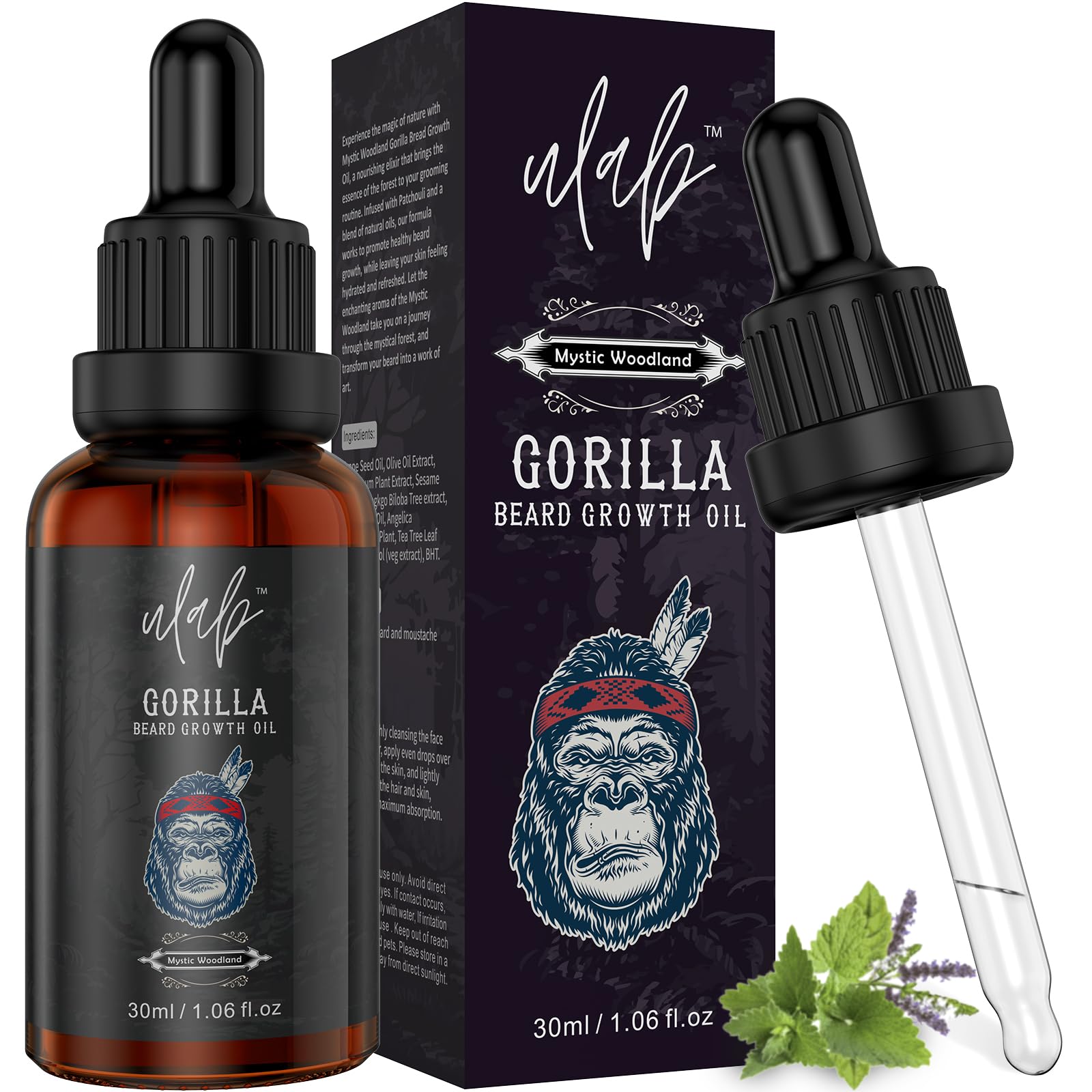 uLab Beard Growth Oil for Men - 30ml, Mystic Woodland Scent Premium Beard Care Oil - Natural Beard Moisturiser, Softener, and Conditioner for Facial Hair