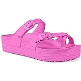 CAMVAVSR Womens Sandals with Arch Support - Comfortable Adjustable Buckles Beach Slides - Lightweight Summer Platform Sandal Chunky Cushioned