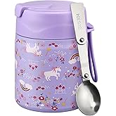 Pawtong 17oz Soup Thermo for Hot Food Kids Insulated Vacuum Food Jar with Stainless Steel Spoon Wide Mouth Thermo Leakproof Lunch Food Container Kids Hot Lunch Box (Purple-Horse)