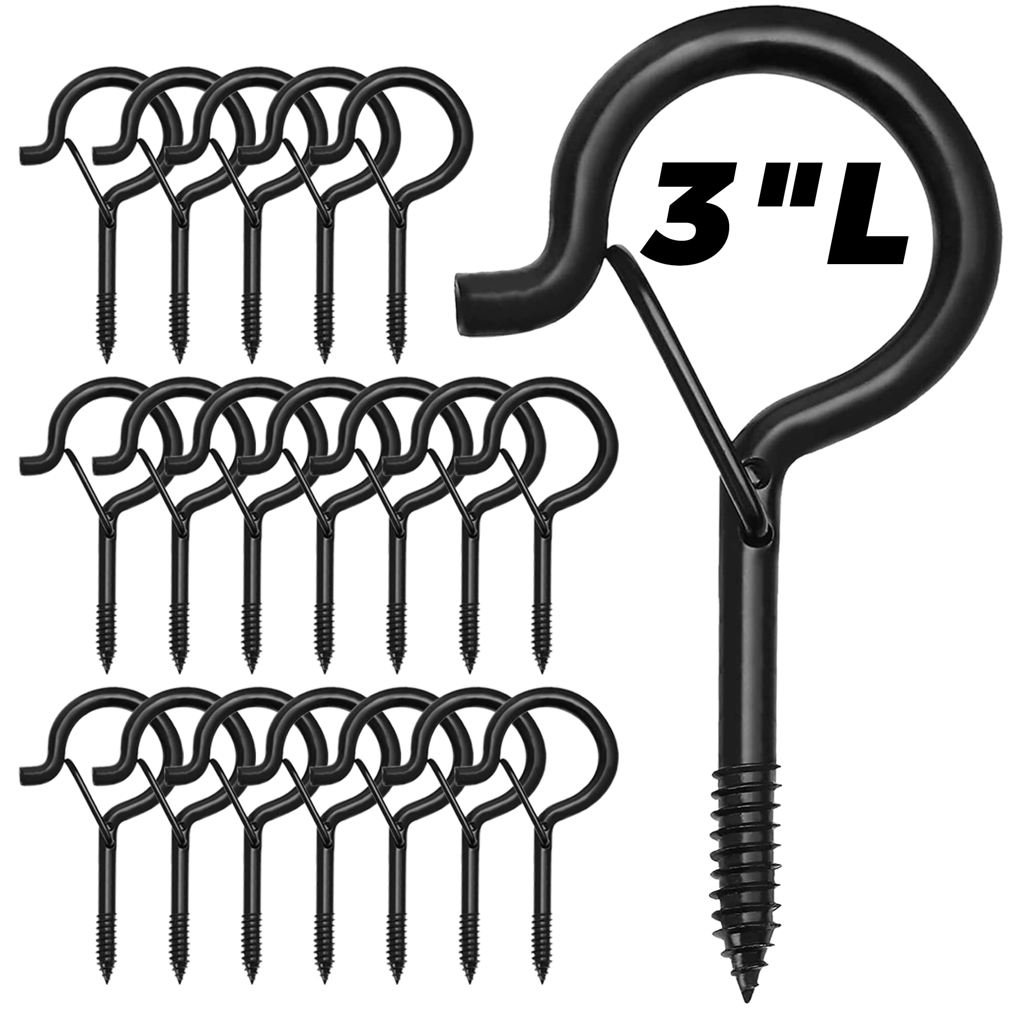 Photo 1 of 20 PCS 3 inches Q-Hanger Hooks with Safety Buckle, Screw Hooks for Outdoor String Lights, Ceiling Hooks for Hanging Plants, Black